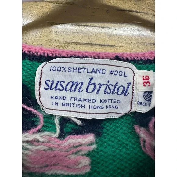 Vintage Susan Bristol Green with Flowers Sweater - Picture 2 of 6